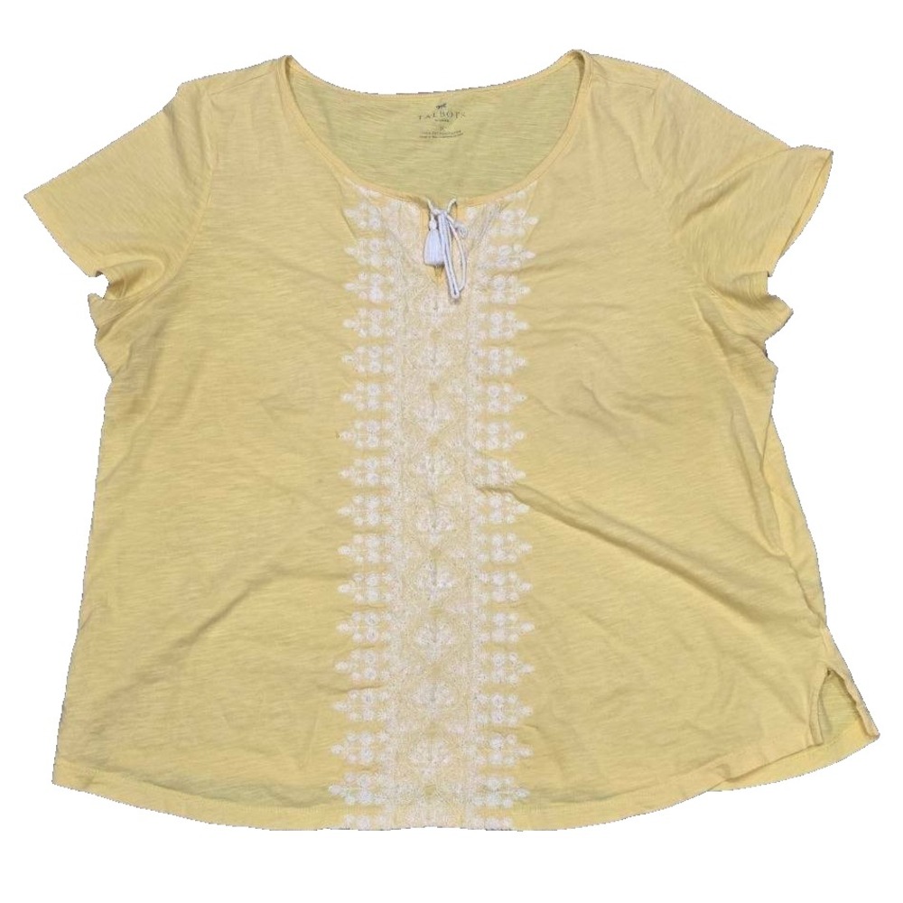 Talbots Yellow embroidered Fitted cotton Short Sleeve T-Shirt 1X A005807